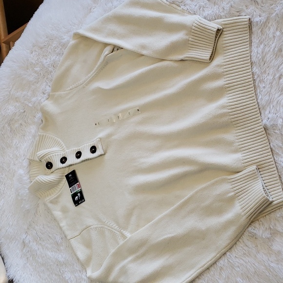 Nwt Tommy Hilfiger Knit Pullover 1/4 Button front long sleeved Cream Size Mens L - Picture 1 of 8